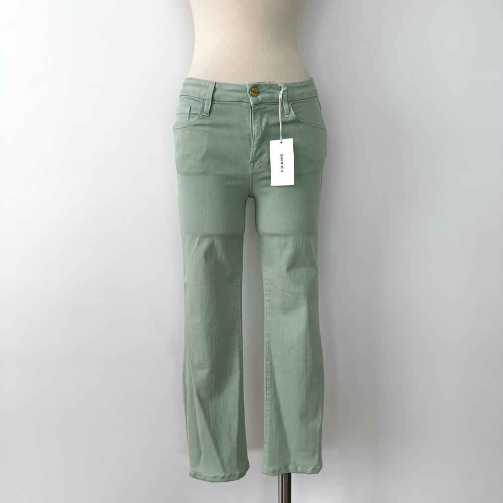 Frame Le Crop Mini Boot Mid-Rise Denim Jeans Pants in Aloe Light Green 26 NWT - Picture 2 of 11